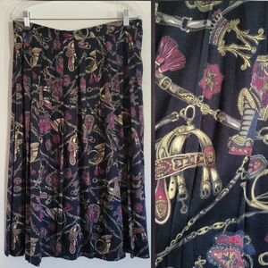 Vintage 80's Brooks Bros Equestrian Themed Pleated Skirt Quiet Luxury Old Money